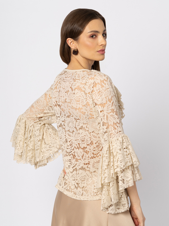 Koronkowa koszula z żabotem w kolorze ecru