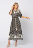 Sukienka w czarno-ecru wzory hiszpanka wiskoza z lnem Cheri