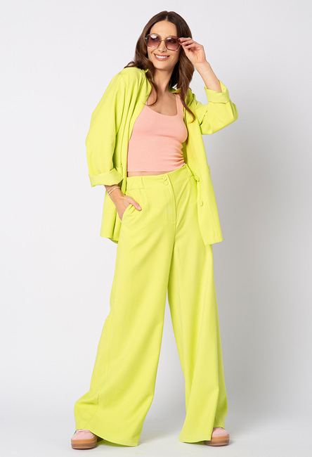 Limonkowe wiskozowe spodnie z szeroką nogawką Jane