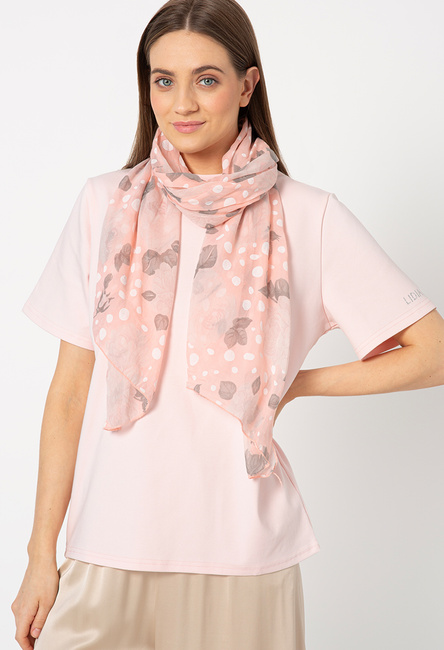 T-shirt w kolorze bladego różu w komplecie z szalem