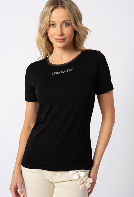 Czarny t-shirt z wiskozy