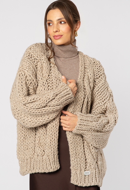 Beżowy sweter warkocz bez zapięcia