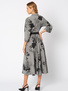 Szara sukienka w czarne kwiaty z paskiem Élisa