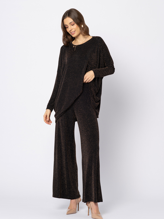 Brązowe szerokie spodnie z połyskiem Lyon