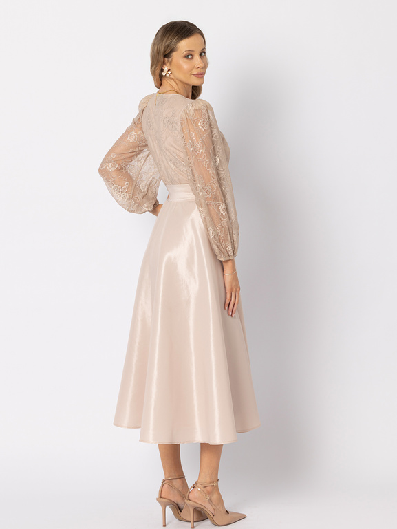 Beżowa sukienka z koronkową górą wiązana