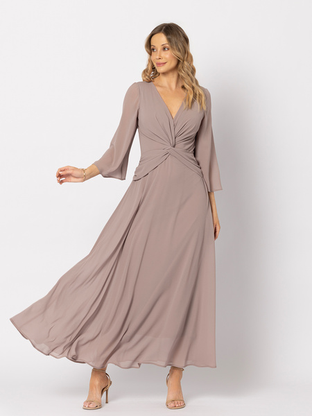 Sukienka przeplatana w talii kawowy brąz