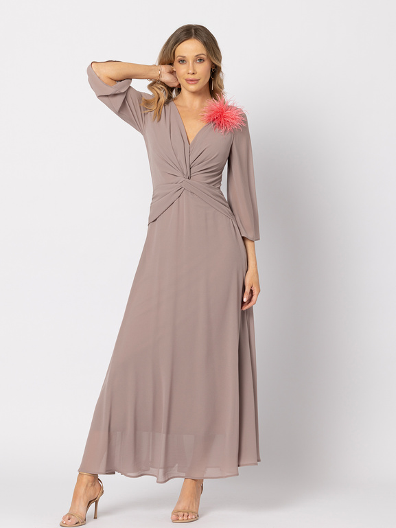 Sukienka przeplatana w talii kawowy brąz