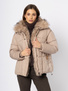 Beżowa kurtka z konierzem z eco futra