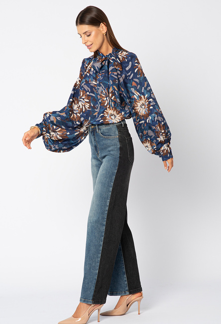 Dwukolorowe jeansowe spodnie