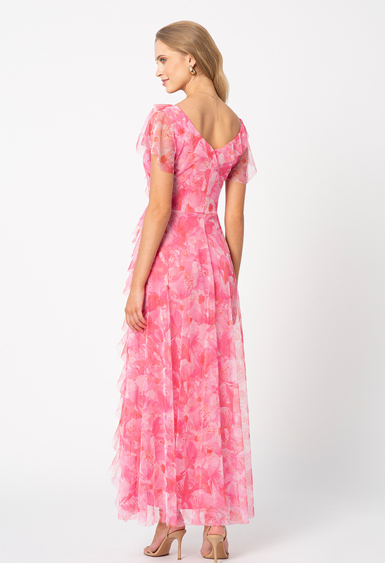 Sukienka z siatki w różowe kwiaty Malou