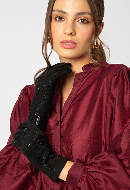 Czarne rękawiczki z drobnymi cekinami