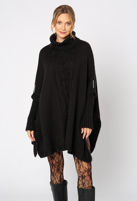 Oversizowy czarny sweter poncho Louvre
