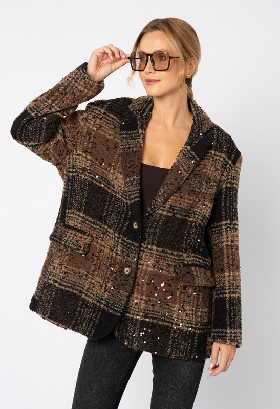 Oversizowa marynarka w brązową kratkę