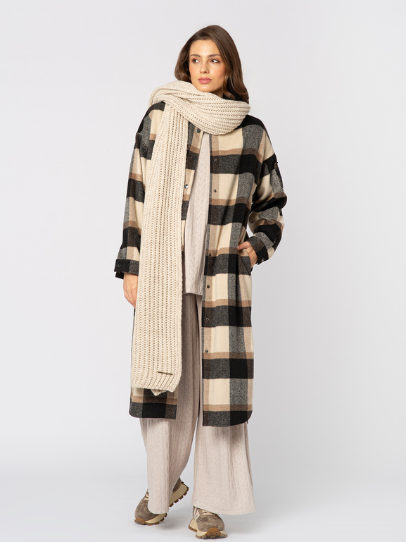 Długa koszula w beżowo/czarną kratę Rennes