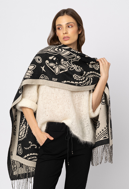 Czarny szal w beżowy wzór