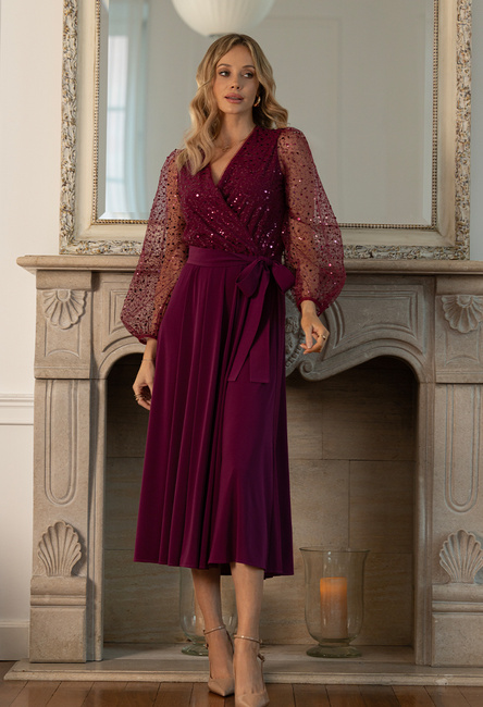 Burgundowa sukienka z cekinową górą Vivienne