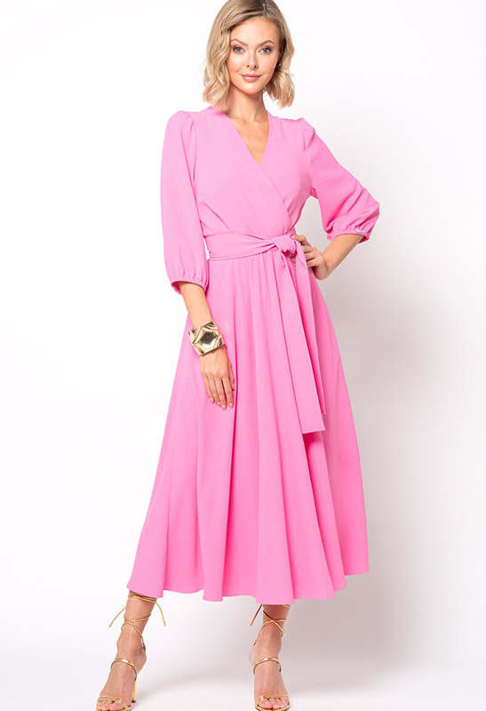 Różowa midi sukienka z paskiem Ophélie