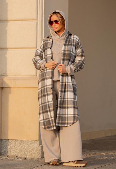 Długa koszula w kratę z kapturem Rennes