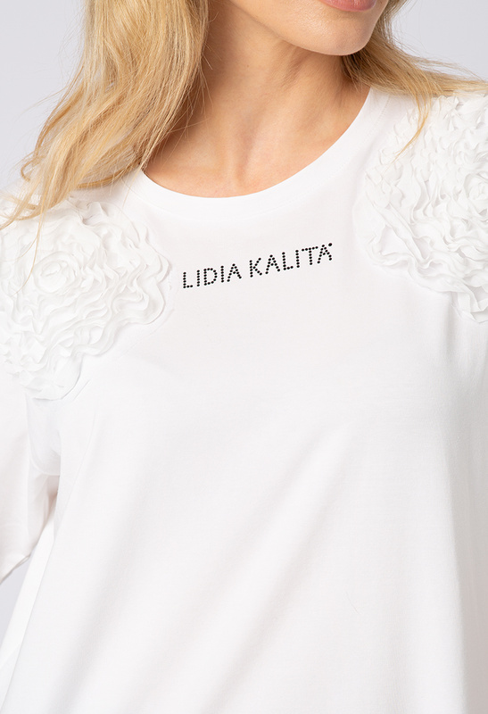 Biały T-shirt z tiulowymi aplikacjami Mia