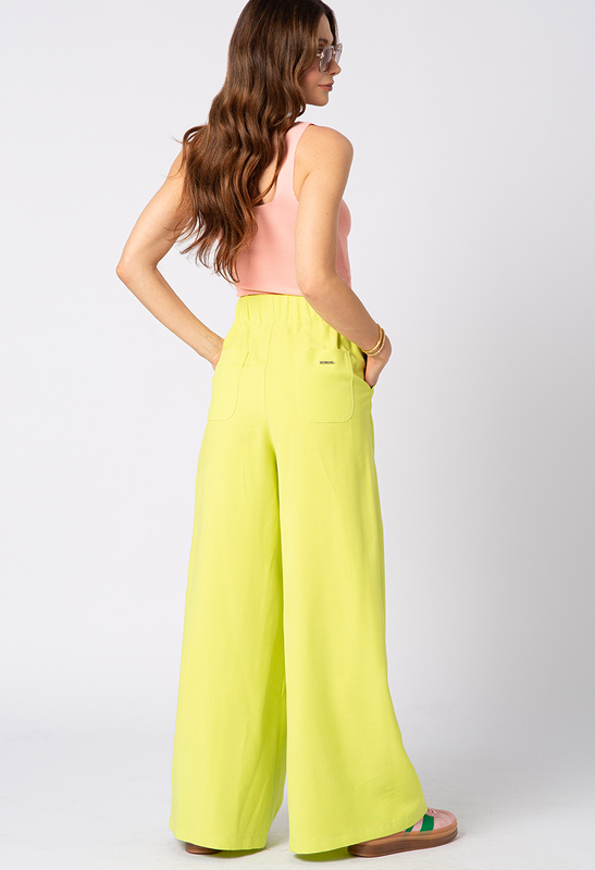 Limonkowe wiskozowe spodnie z szeroką nogawką Jane