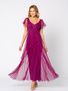 Sukienka z purpurowej siatki z falbanami Malou