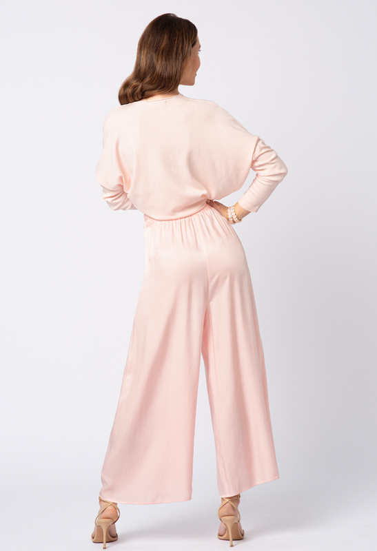 Różowe spodnie z wiskozy z szeroką nogawką Elle