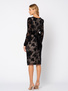 Sukienka z czarnym flokowanym wzorem Tosca