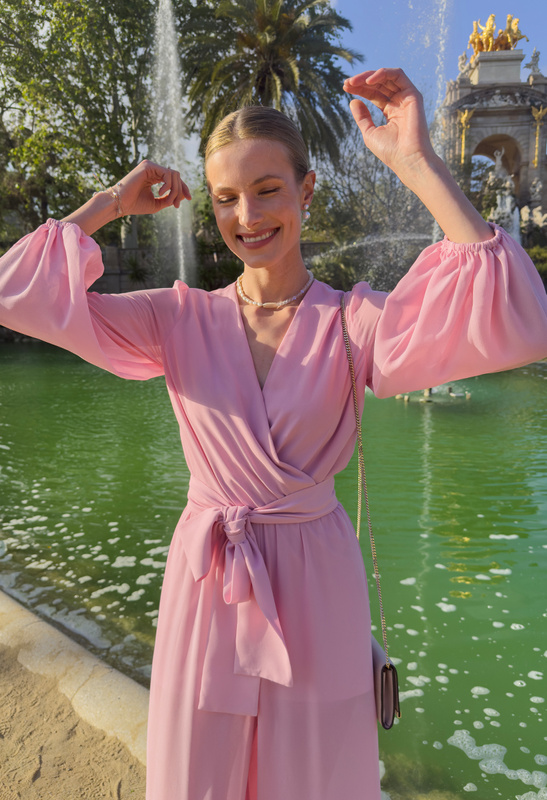 Rózowy szyfonowy kombinezon Madelyn