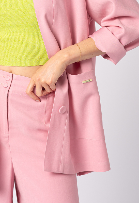 Pudrowo różowe wiskozowe spodnie z szeroką nogawką Jane