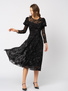 Czarna sukienka z siatki z bufkami w srebrne róże Claire