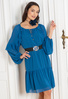 Sukienka z szyfonu w morskim kolorze z falbanami na rękawach Noëlle