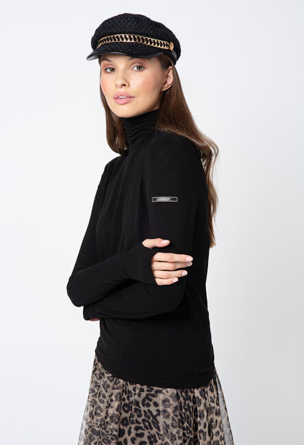 Czarny golf z gładkiej dzianiny tencel z domieszką wełny Anne