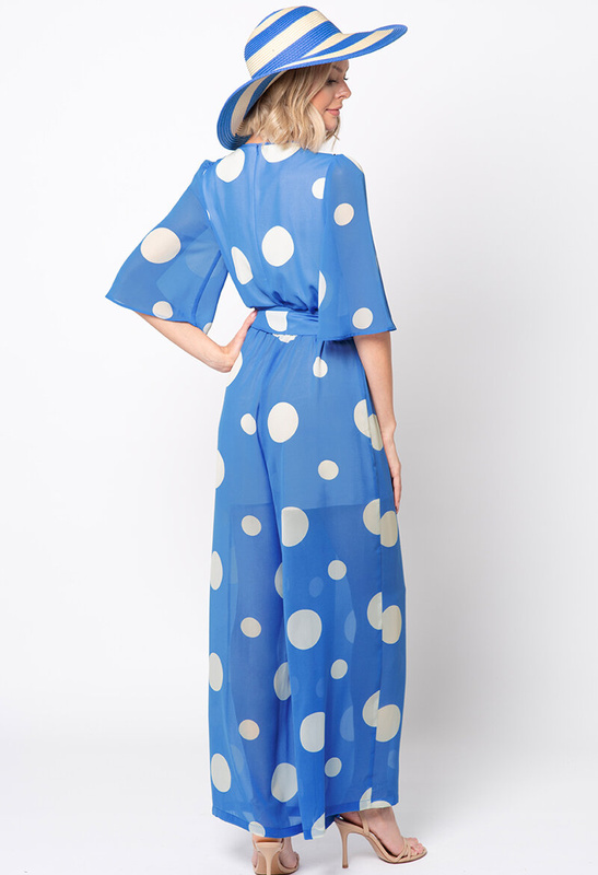 SAMPLE SALE Niebieski kombinezon w białe grochy Azuré