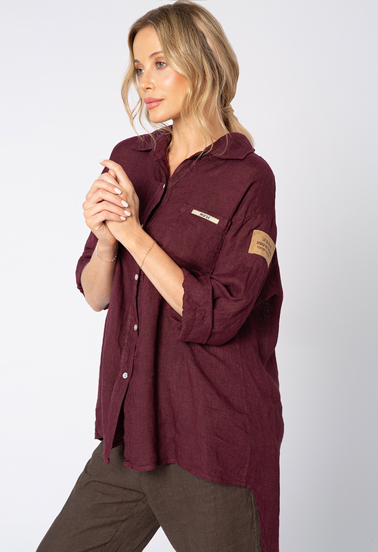 Lniana bordowa koszula