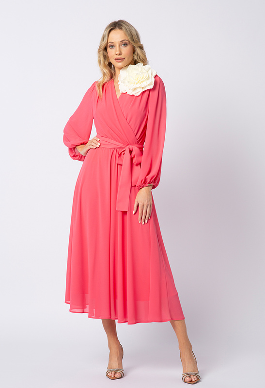 Sukienka z koralowego szyfonu Olympia