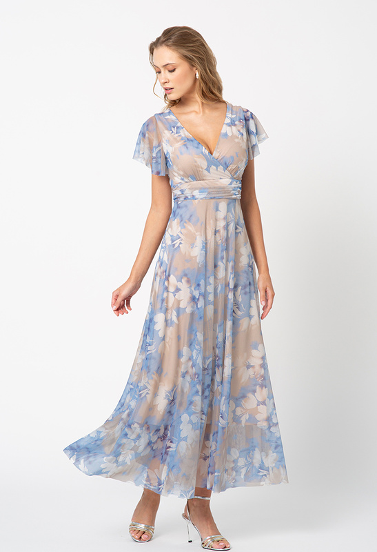 Błękitno-beżowa sukienka z siatki Risa