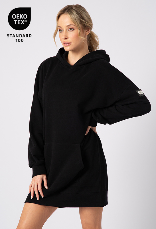 Długa czarna bawełniana bluza z kapturem Ann