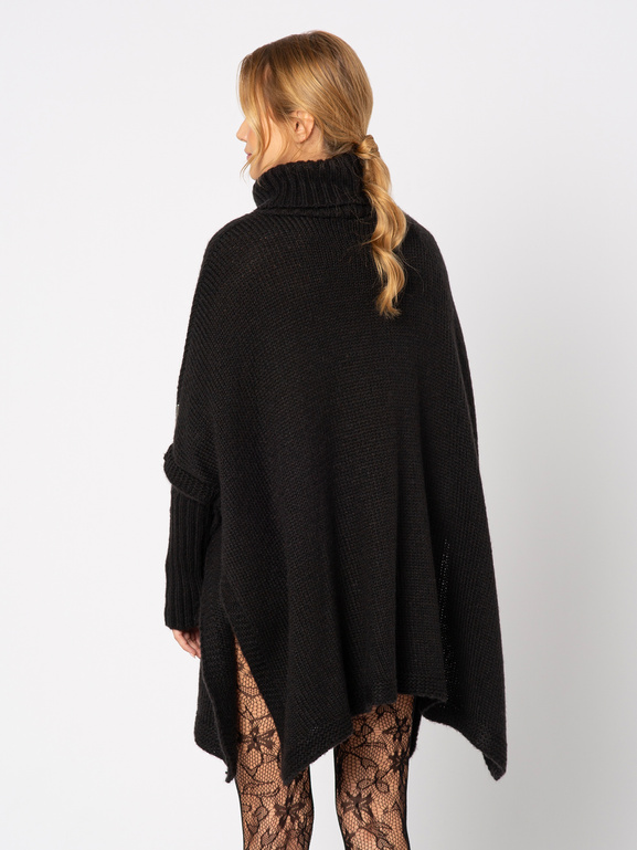 Oversizowy czarny sweter poncho Louvre