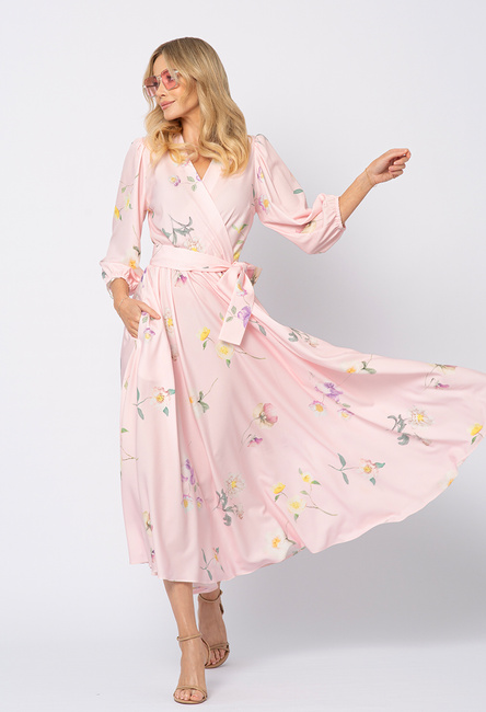 Różowa sukienka w kwiatki Celine