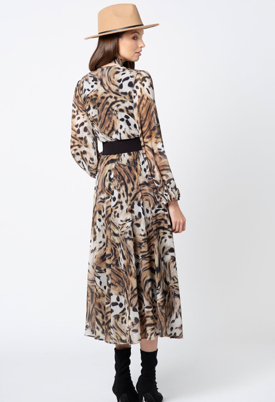 Sukienka z szyfonu w zwierzęcy print z paskiem Jeanne