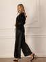 Czarne satynowe spodnie z wiskozy z lampasem z koronki
