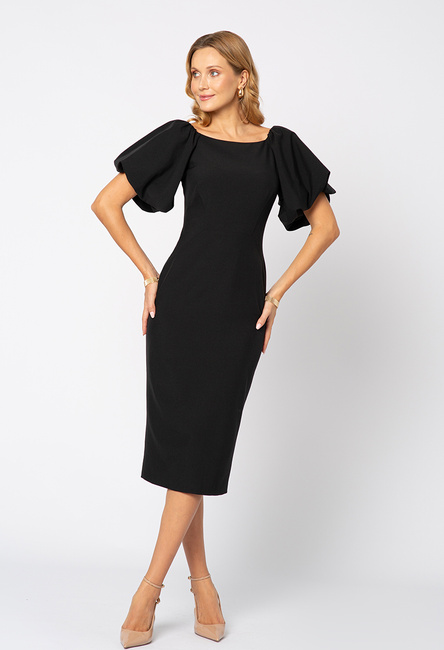 Czarna sukienka z bufkami Meghan
