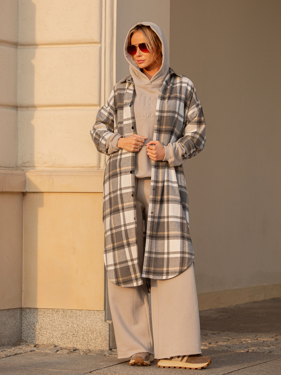 Długa koszula w kratę z kapturem Rennes