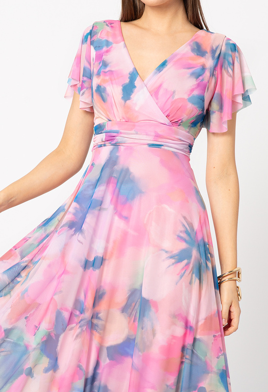 Różowo-błękitna sukienka z siatki Risa