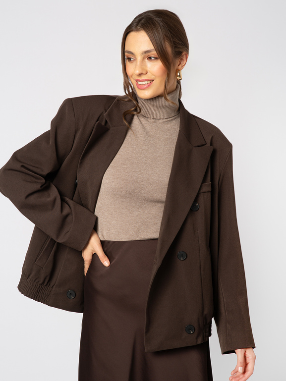 Brązowa marynarka dwurzędowa ze ściągaczem z tyłu