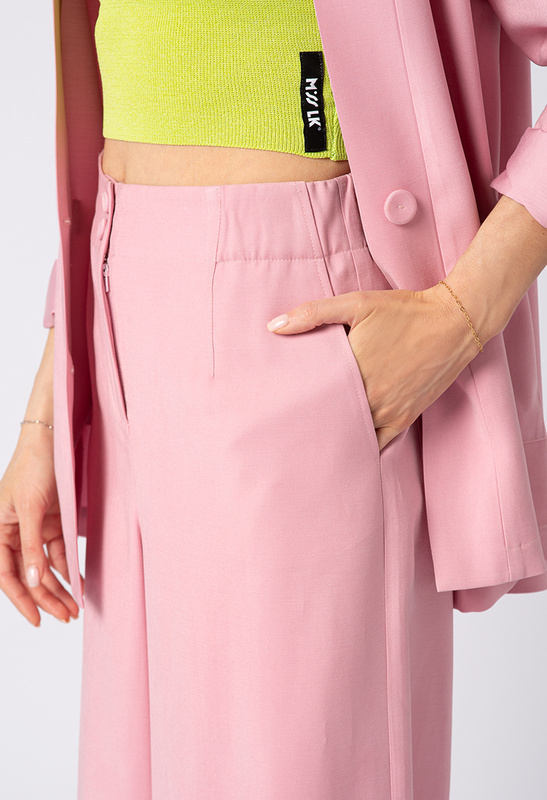 Pudrowo różowe wiskozowe spodnie z szeroką nogawką Jane