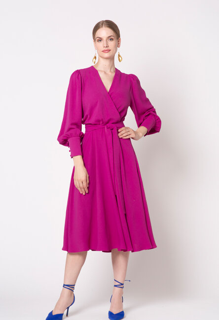 Sukienka różowa z długim rękawem z mankietem Modena