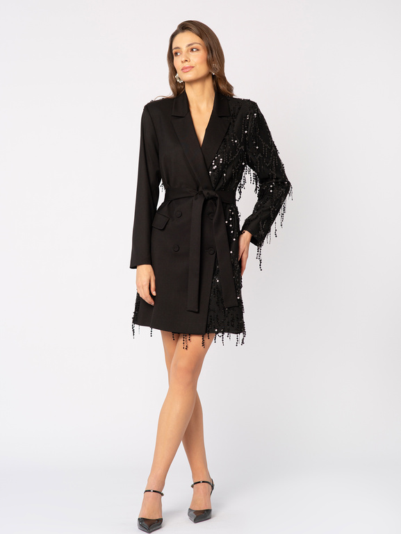 Czarna marynarka łączona z siatką z cekinami Perlage