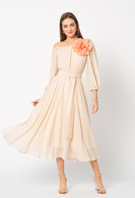 Sukienka z beżowego szyfonu Vichy