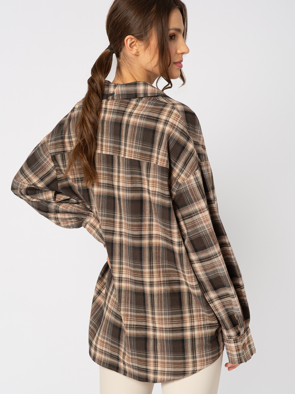 Bawełniana beżowa koszula w kratę